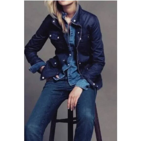 J Crew Downtown Field Jacket Women's XS Army Green Gold Zip Snap Chore Safari - Picture 12 of 13